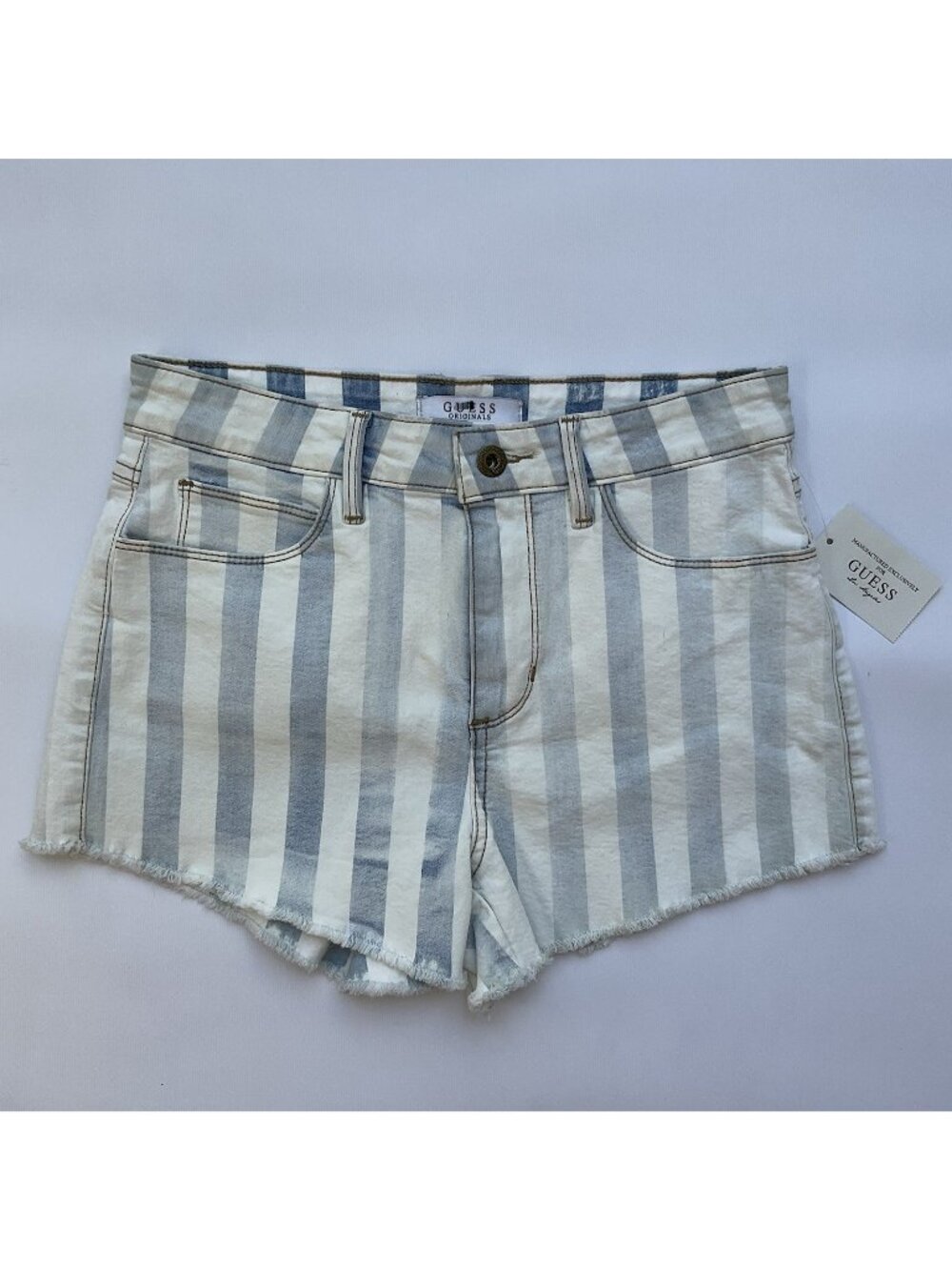 Guess Women’s Originals High Waist Short Striped Stretch Denim Size 27
